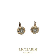 Orecchini donna vintage punto luce fiore oro bicolore 18 kt e zirconi
