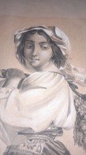 Antico Disegno Introvabile Ragazza Con L'uva....." Vendemmia "