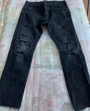 Jeans Neri H&M Uomo Strappi e Taglio Vivo in Fondo Tg 32 Skinny Low Waist 175/86