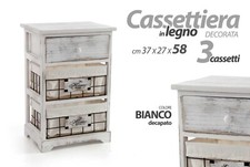 MOBILE A CASSETTIERA IN LEGNO A 3 CASSETTI 37x27x58 CM DESIGN CASA SHABBY CHIC