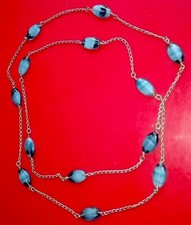 COLLANA GIROCOLLO 13 OVALI VETRO MURANO BLU NERO ANNI '50 LUNG. 94 CM COLLIER