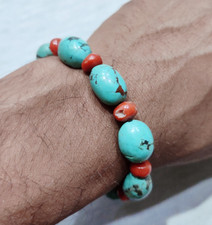 Bracciale Corallo Turchese Turchese Naturale Bracciale Elasticizzato Gemme...