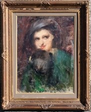 Luigi Serralunga  ( Torino 1880-1940 ) Ritratto di ragazza, olio tela applicata