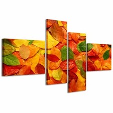 Quadro Moderno 200 x 100 cm Stampa su Tela Canvas 4 pz XXL Multi colored leaves 