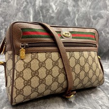 GUCCI 119.02.088 GG Sherry Line Borsa a tracolla Marrone Beige Logo Oro Hardware