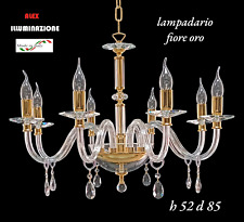 LAMPADARIO CRISTALLO 8 LUCI FIORE  ORO  SOSPENSIONE ARTIGIANALE ITALIANO 