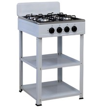 Fornello a Gas 4 Fuochi da Campeggio Piano Cottura 2 Ripiani Acciaio da Esterno
