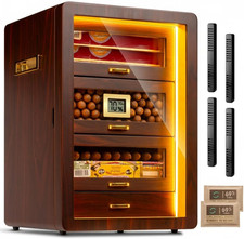 Humidor per sigari da scrivania con luce tripla faccia con igrometro digitale, umidi