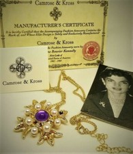 SPILLA/COLLANA CROCE-CELTICA JACKIE KENNEDY <CAMROSE> PERLE,AMETISTA,LEGA ORO !