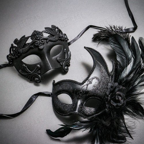 Maschera piuma glitter nera