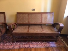 Divano etnico indiano in teak 3 posti + 2 poltrone