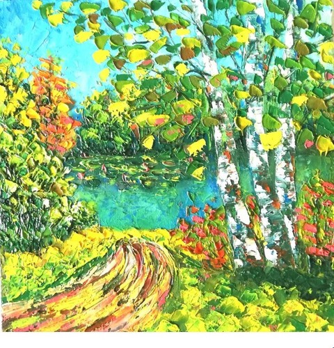 Quadro olio betulla - ,, paesaggio