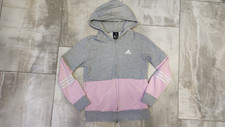 Felpa Adidas grigio e rosa con cappuccio, zip e tasche anteriori. taglia S 