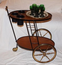 TAVOLINO CARRELLO PORTAVIVANDE LEGNO METALLO E OTTONE STILE SVEDESE VINTAGE