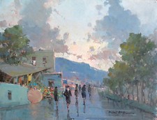 Fontana07 - “Strada di città”. Olio su tavola  del pittore Fortunato Fontana 