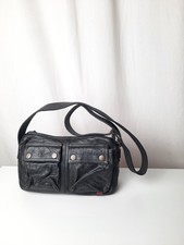 Belstaff vintage men unisex leather two-pocket black satchel shoulder bag