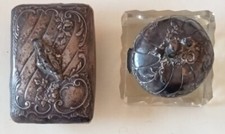 Set da scrivania Calamaio e Tampone di metallo/cristallo/legno Metà ‘800 (H136)