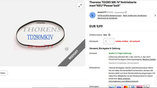 Thorens td280 cinghia - mk, iv