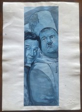 Disegno D’epoca Su Cartoncino A4 Stanlio E Ollio Autore Sconosciuto