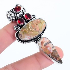 Pendente In Argento Etnico In Giada Leopardo, Gemma Granato 2.6" PRJ16434