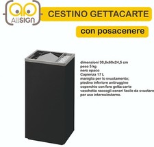 POSACENERE E GETTACARTE RETTANGOLARE  NERO CON CESTINO INTERNO 