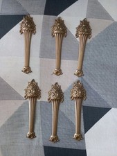 Lotto 6 Antichi decori fregi Metallo mobili sedie Placca Color Ottone Fiori 