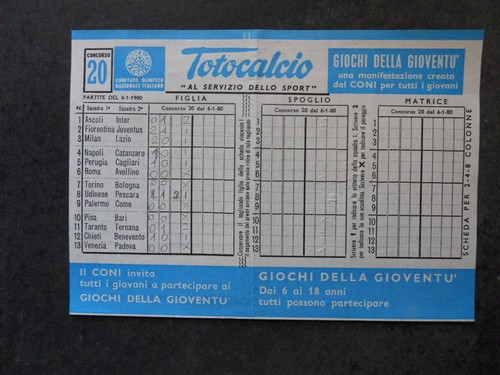 Schedina totocalcio del - totocalcio, n°20