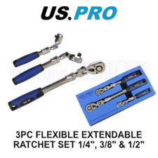 US PRO Tools Set di cricchetti estensibili flessibili 3 pezzi unità 1/4", 3/8" e 1/2" 4206