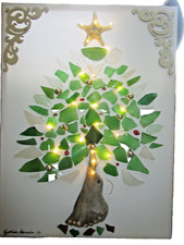 Arte Assemblaggio Grande Albero di Natale in Vetro di Mare su Tela, Drift Wood