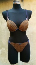 Completo intimo Yamamay reggiseno pushup 4B perizioma fantasia azulejos blu ocra