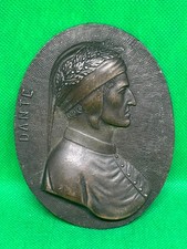 ANTICA PLACCA DA PARETE OVALE BRONZO DANTE ALIGHIERI BASSORILIEVO VINTAGE EPOCA
