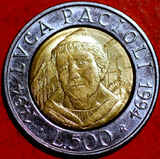 Italy 500 Lire Luca Pacioli