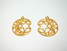 2pz ciondoli open back bezel in metallo luna stella 34x29mm dorato bijoux