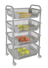 CARRELLO CUCINA PORTA FRUTTA METALLO 4 CESTE PLAST CON RUOTE GRIGIO 90*28*46 cm