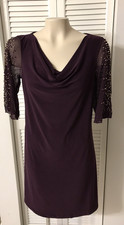 Tiana B. Plum Purple Dress w/ Sheer Beaded Sleeves Women's Size M NWT