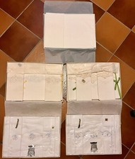 5 Set Lenzuola matrimoniale + federe• Lino • Ricamato a mano pizzo Cantù•Vintage