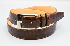 Cintura uomo pelle stampa coccodrillo con cuciture - 30 mm - col. cuoio