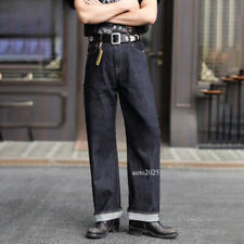 Jeans larghi larghi larghi dritti 14 oz pantaloni denim scamosciati blu intenso per uomo