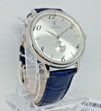 OROLOGIO UOMO SOSPIRO TRUMAN QUADRANTE ARGENTATO SOLEIL,CINTURINO PELLE BLU,41mm