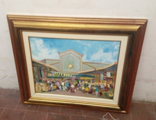 Quadro dipinto ad olio con cornice " MERCATO RIONALE " Torino porta palazzo