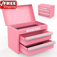 WORKPRO Mini Cassetta degli Attrezzi in Metallo con 2 Cassetti e Cassettiera Portautensili Superiore - Nastro Rosa