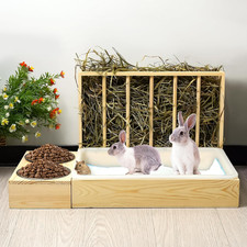 Mangiatoia per Fieno 3 in 1 per Conigli, Con Lettiera, Ciotole per Animali Domes