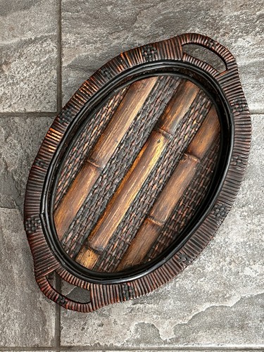 Vintage oval bamboo - oval, tray