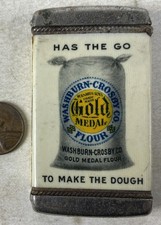 Antica Pubblicità Fiammifero Sicuro Washburn Crosby Farina Metallo Dorato