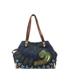 Borsa donna Miu Miu tote bag blu navy multicolore pelle tela logo fiore auten...