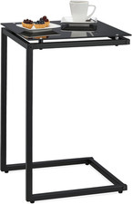 Tavolino Da Divano a Forma Di C, in Metallo E Vetro, 60 X 40 X 40 Cm, Comodino E