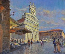 Piazza San Michele Lucca - Dipinto Originale Giacomo Vaccaro Oil Painting 27x23
