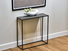 Tavolo Consolle Stretto Nero per Corridoio, Tavolino in Metallo per Camera da Letto