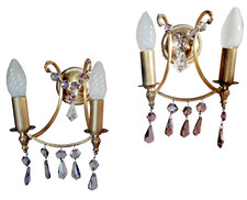 Meravigliosa coppia di applique da parete francesi in ottone e vetro di Murano anni 50