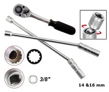 2 CHIAVI A BUSSOLA DA 3/8 + CRICCHETTO CON SNODO X CANDELE 14-16mm LUNG. 310mm
